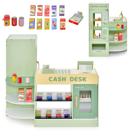 Kids Wooden Supermarket Play Toy Set with Checkout Counter