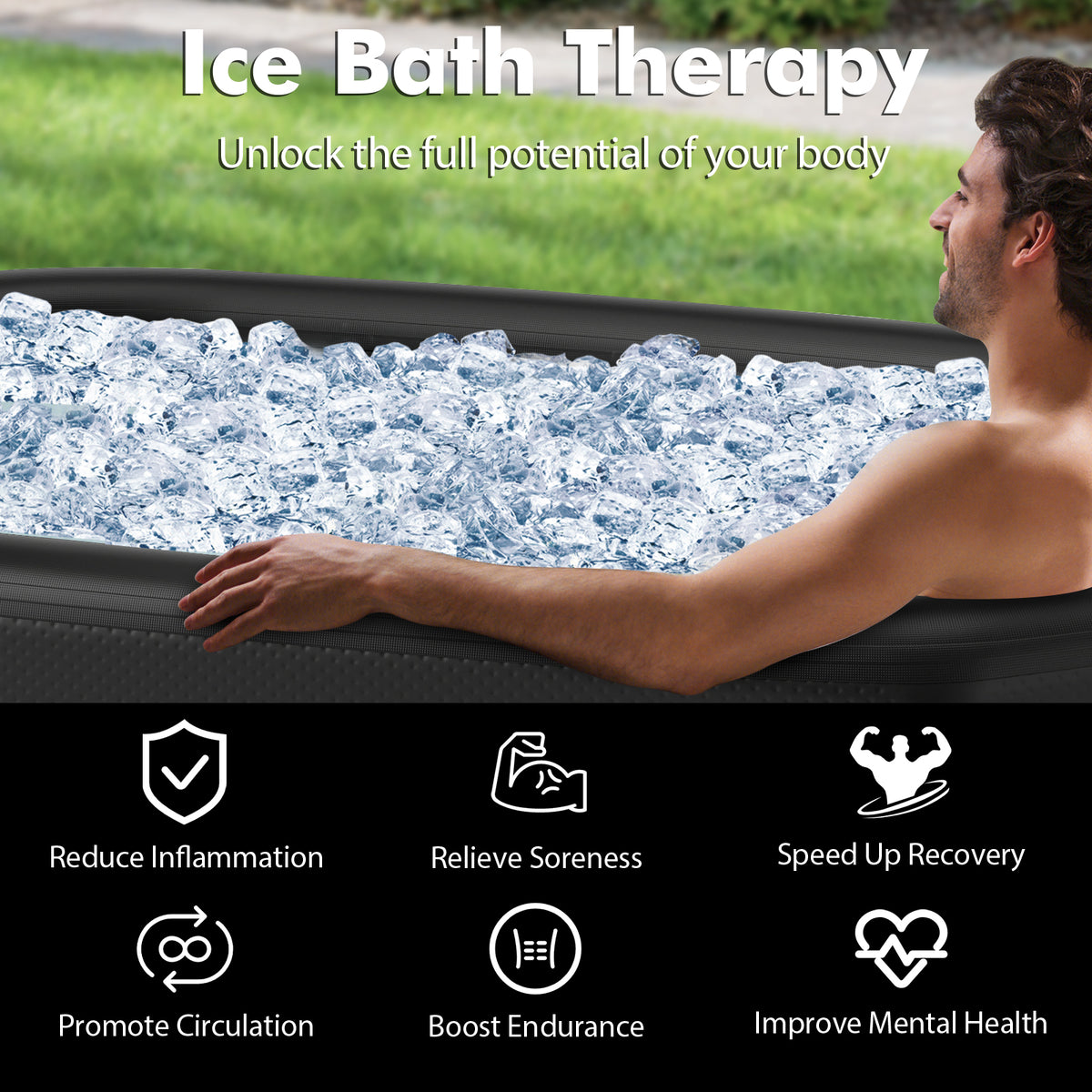 XL 129 Gal Oval Ice Bath Tub with Cover and Hand Pump for Athletes-Black