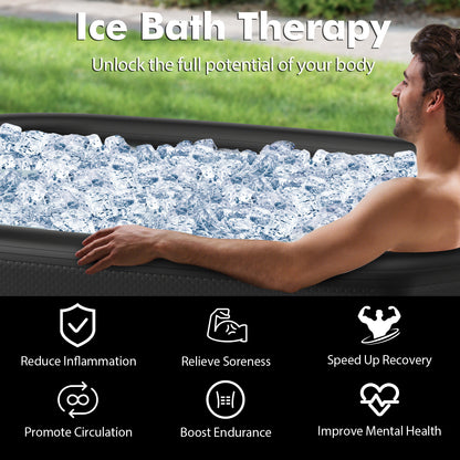 XL 129 Gal Oval Ice Bath Tub with Cover and Hand Pump for Athletes-Black