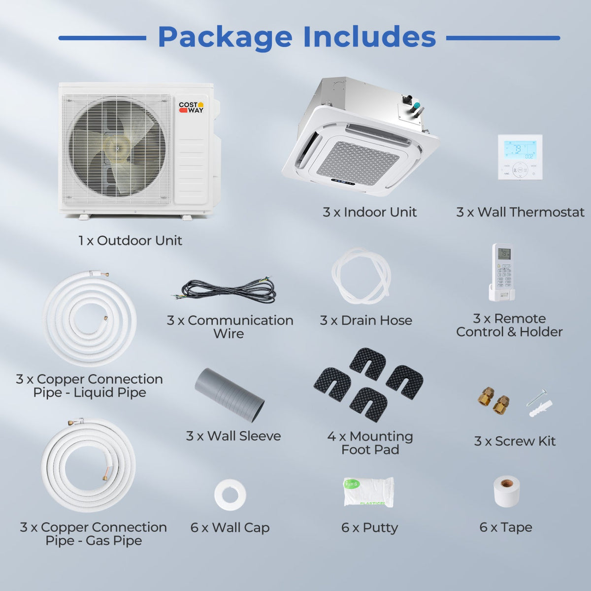 X-Pro 27000 BTU 3 Zone 24 SEER2 Ceiling Cassette Mini Split AC