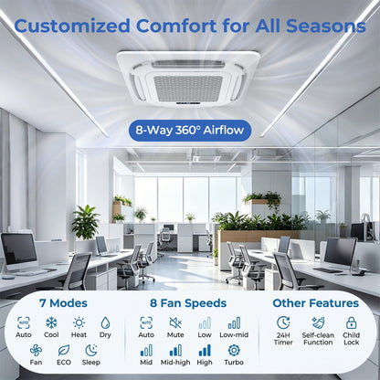 X-Pro 27000 BTU 3 Zone 24 SEER2 Ceiling Cassette Mini Split AC