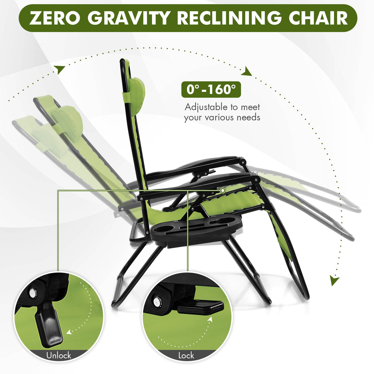Zero Gravity Folding Lounge Chair with Utility Tray