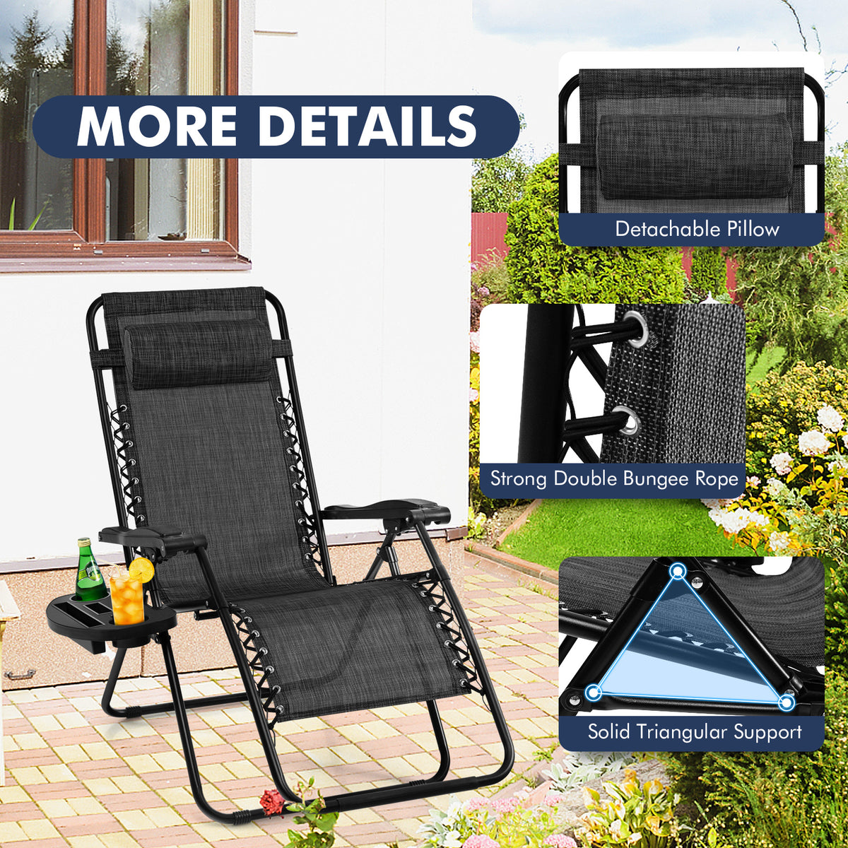 Zero Gravity Folding Lounge Chair with Utility Tray