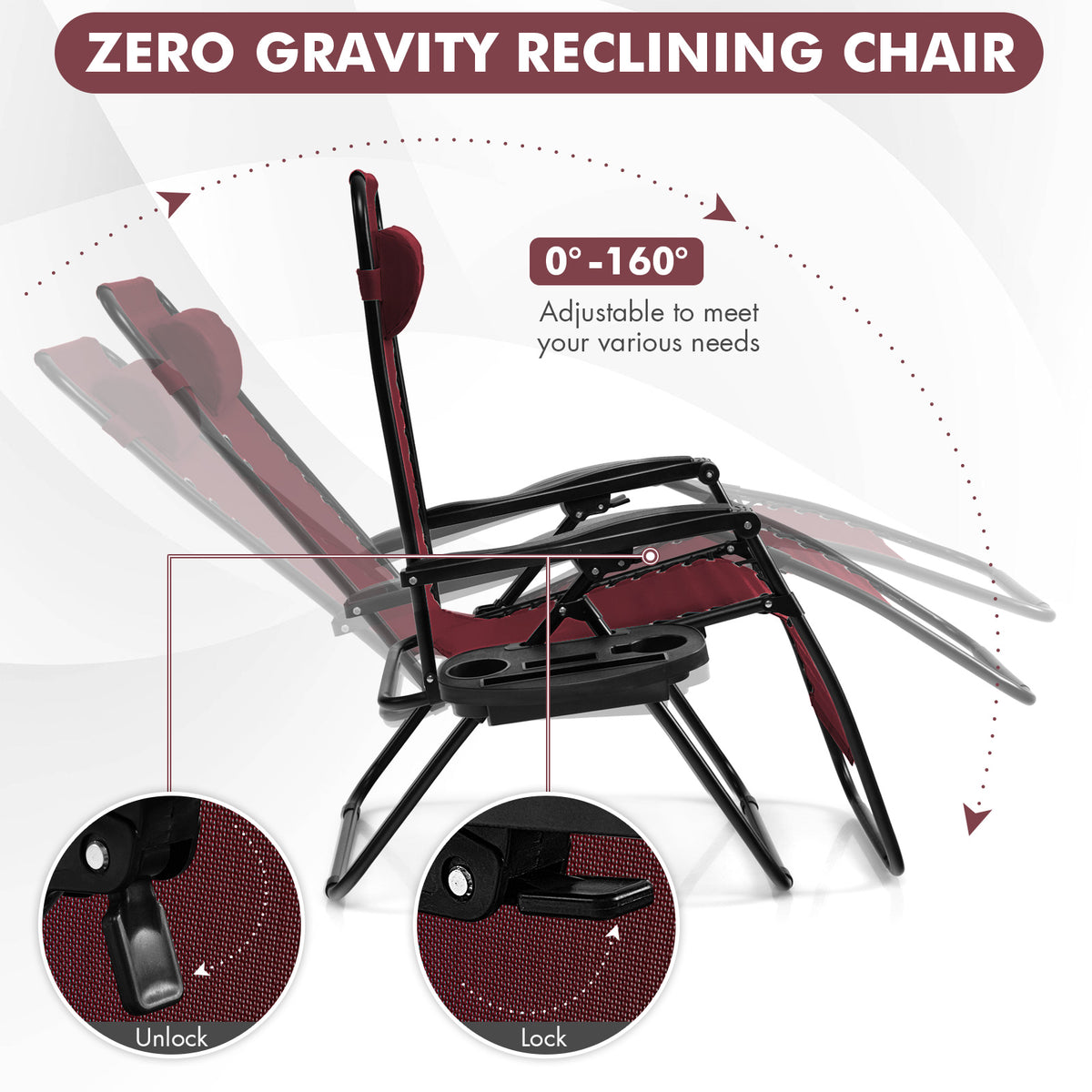 Zero Gravity Folding Lounge Chair with Utility Tray