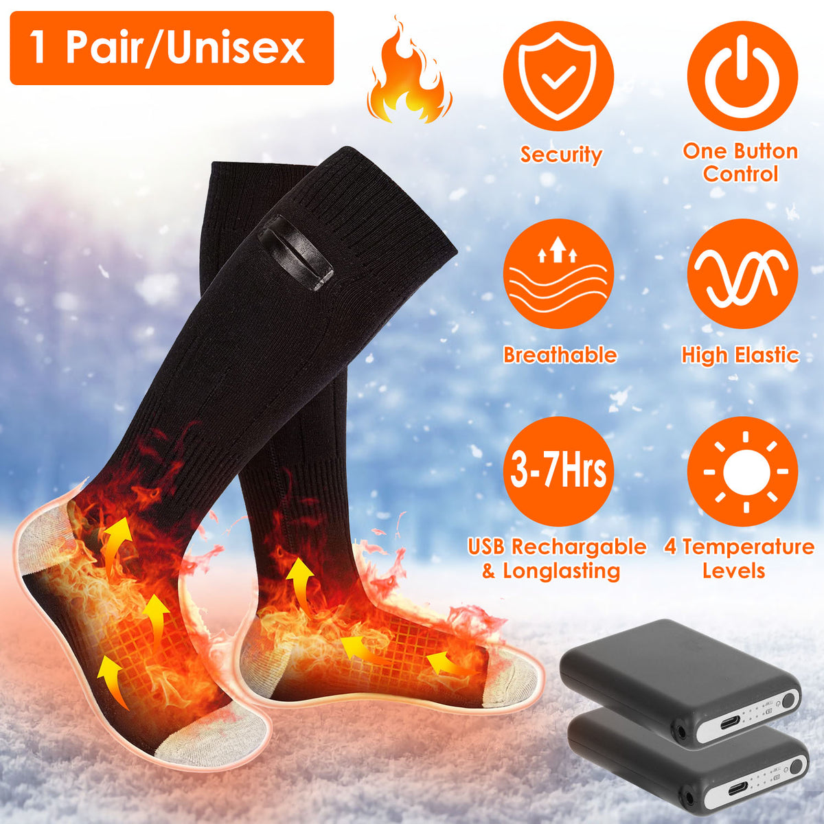 Rechargeable Heated Socks with 4 Temperature Levels