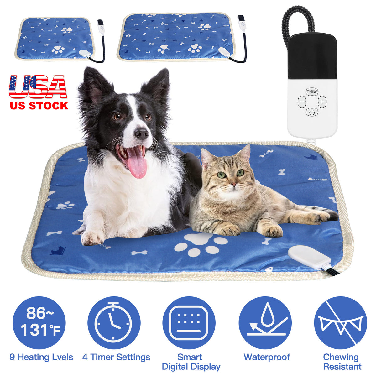 Pet Heating Pad with 9 Temperature Levels & Timer Settings