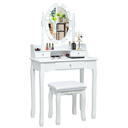 Makeup Vanity Set with LED Lighted Mirror and 3 Drawers