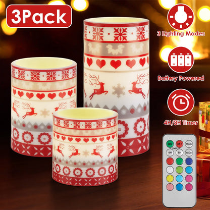 Flameless LED Candles 3-Pack with Remote & Timer - Christmas Deer