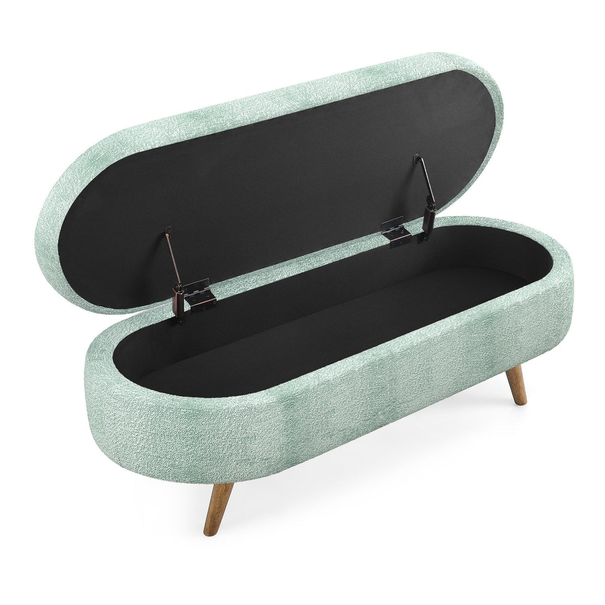 Oval Storage Ottoman Bench with Rubberwood Legs