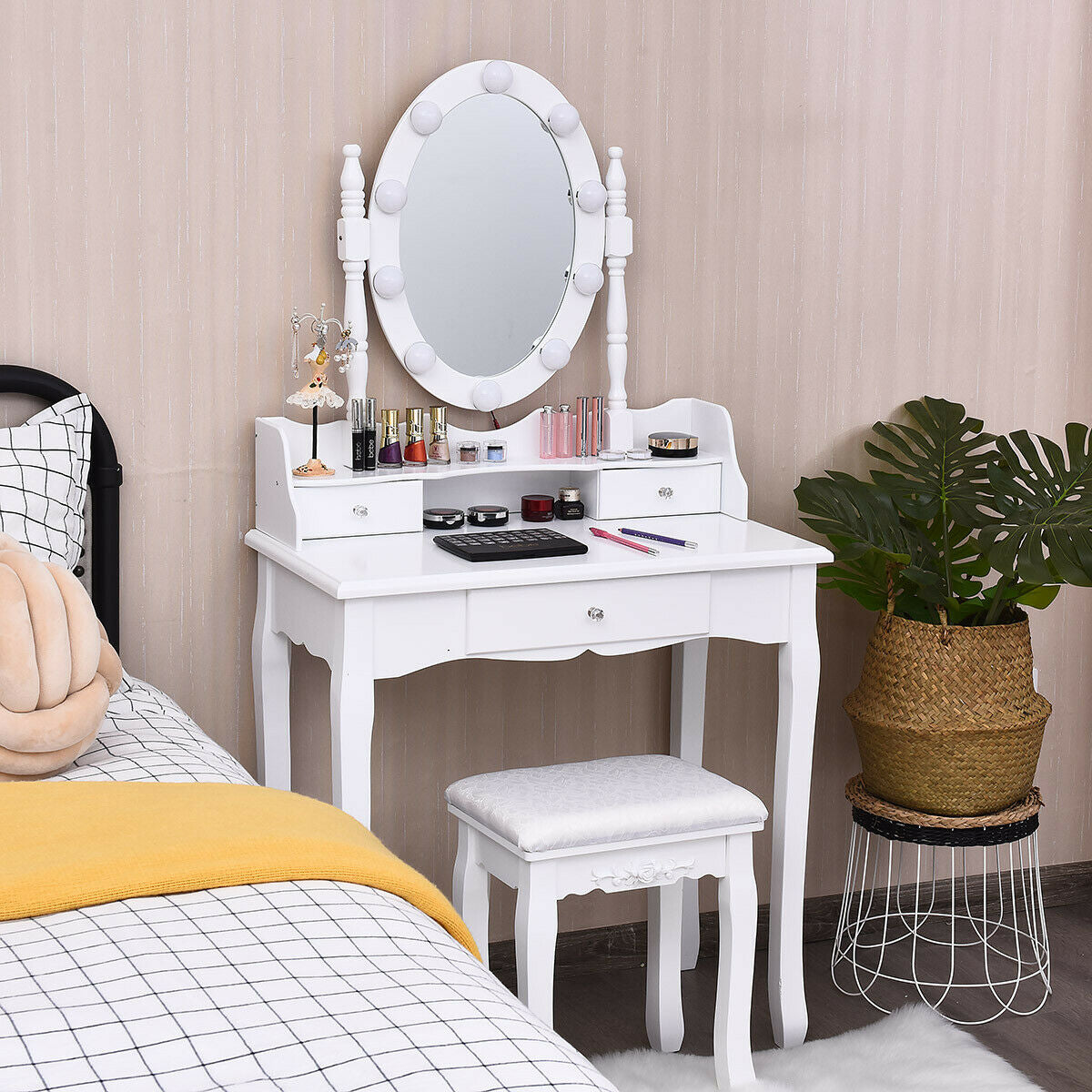 Makeup Vanity Set with LED Lighted Mirror and 3 Drawers