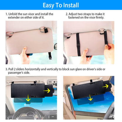 Car Sun Visor Extender with Dual Retractable Sliders