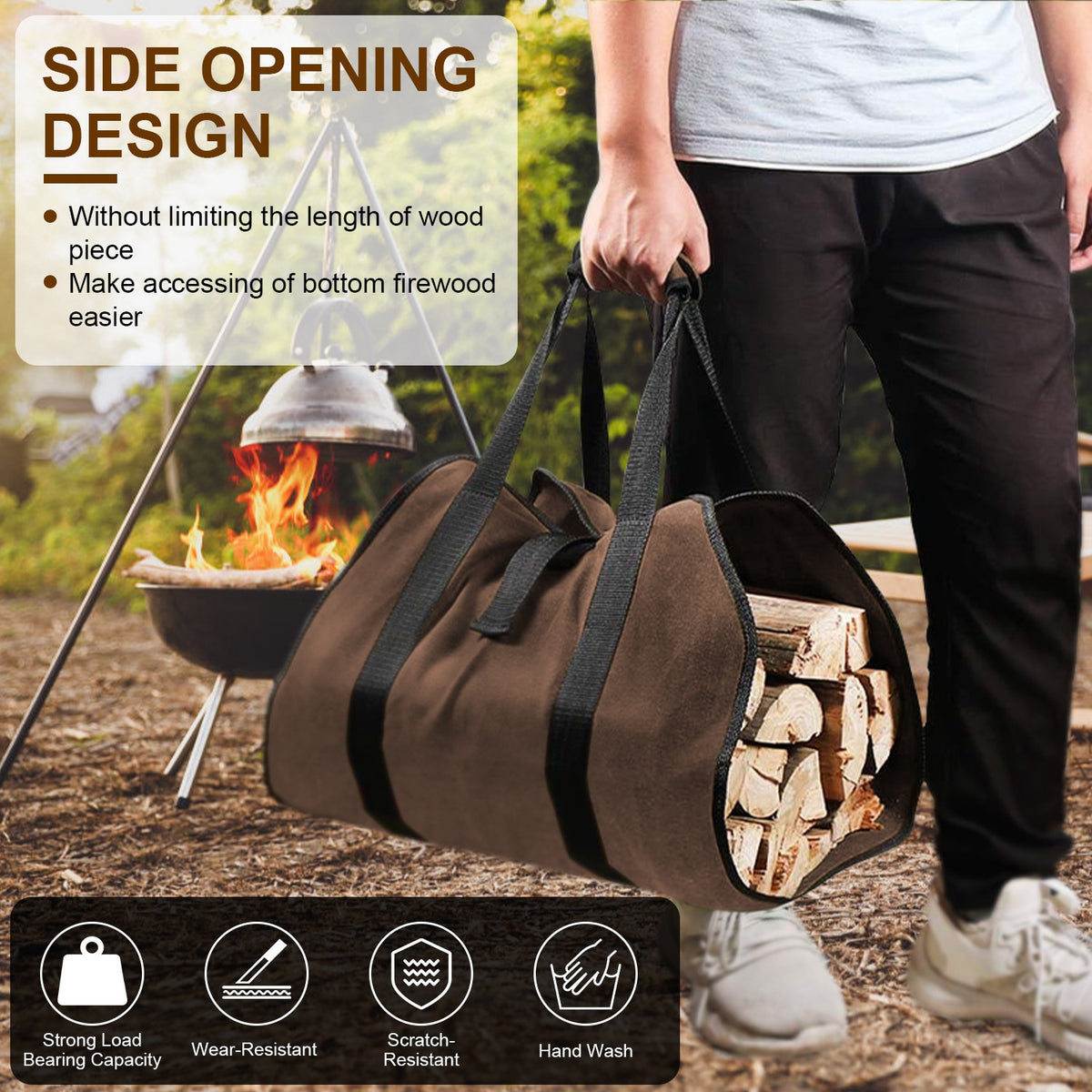Firewood Carrier Bag with Handles - Durable Log Holder