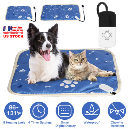Pet Heating Pad with 9 Temperature Levels & Timer Settings