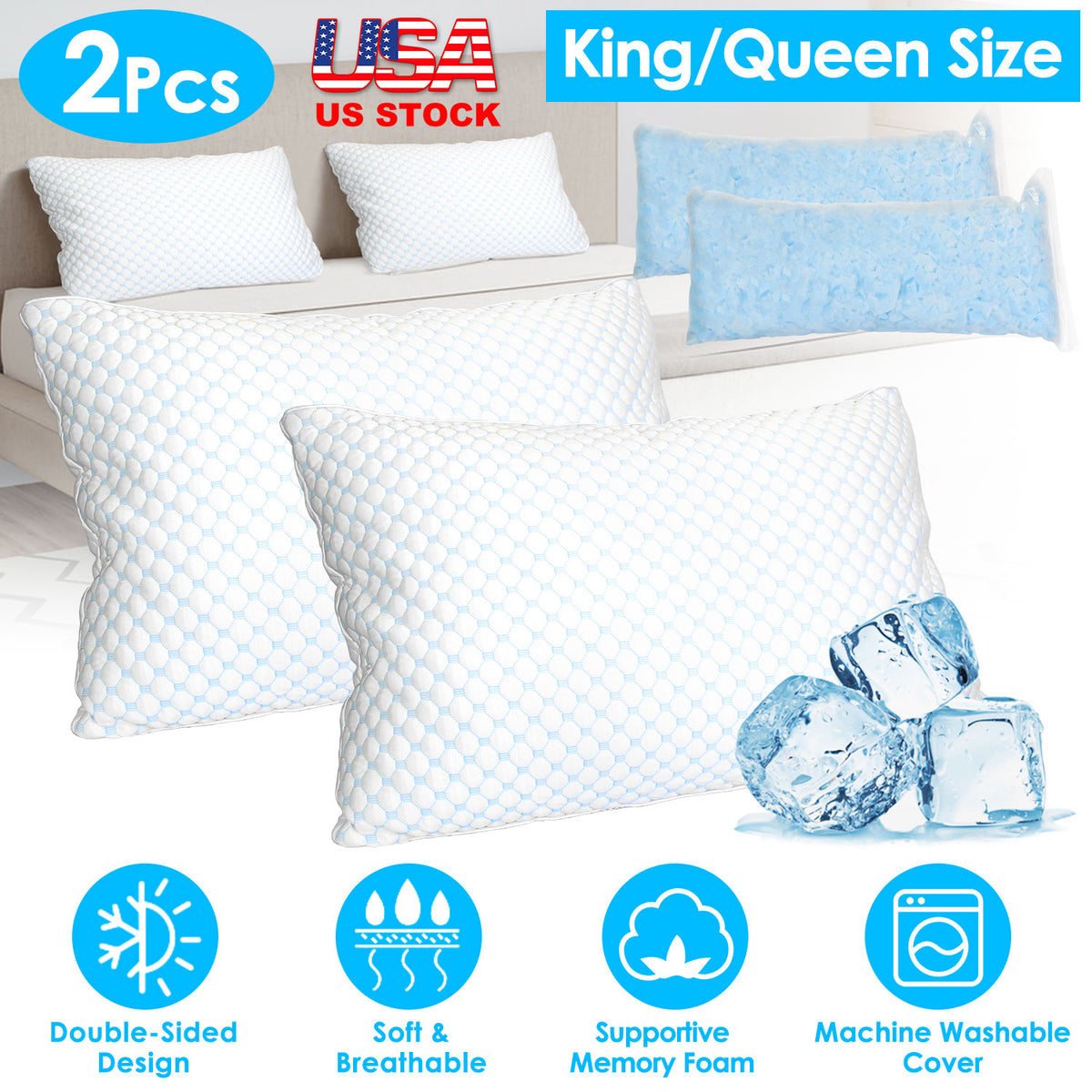Adjustable Shredded Memory Foam Pillow with Cooling Cover