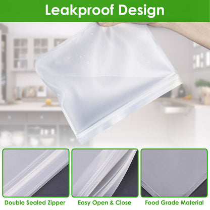 Reusable Food Storage Bags Set of 20 - Leakproof PEVA Freezer Bags