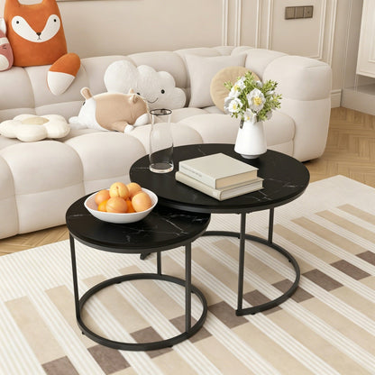 Nesting Coffee Table Set of 2 with Marble Pattern Tops