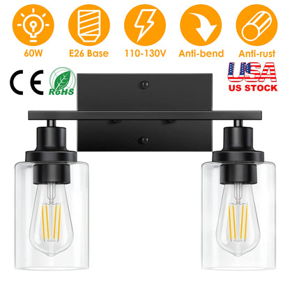 2 Light Wall Sconce Lighting with Clear Glass Shade Bathroom Vanity Lamp Fixture Modern Mounted Light for Porch Mirror Living Room Bedroom Hallway