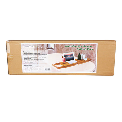 Bamboo Bathtub Caddy Tray with Extendable Arms & Wine Holder