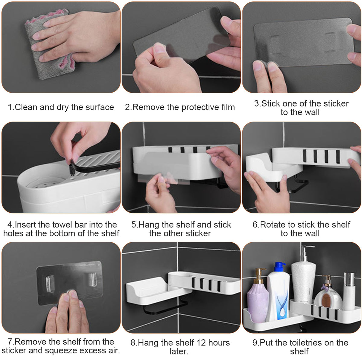 Rotatable Bathroom Corner Caddy Shelf with Towel Bar