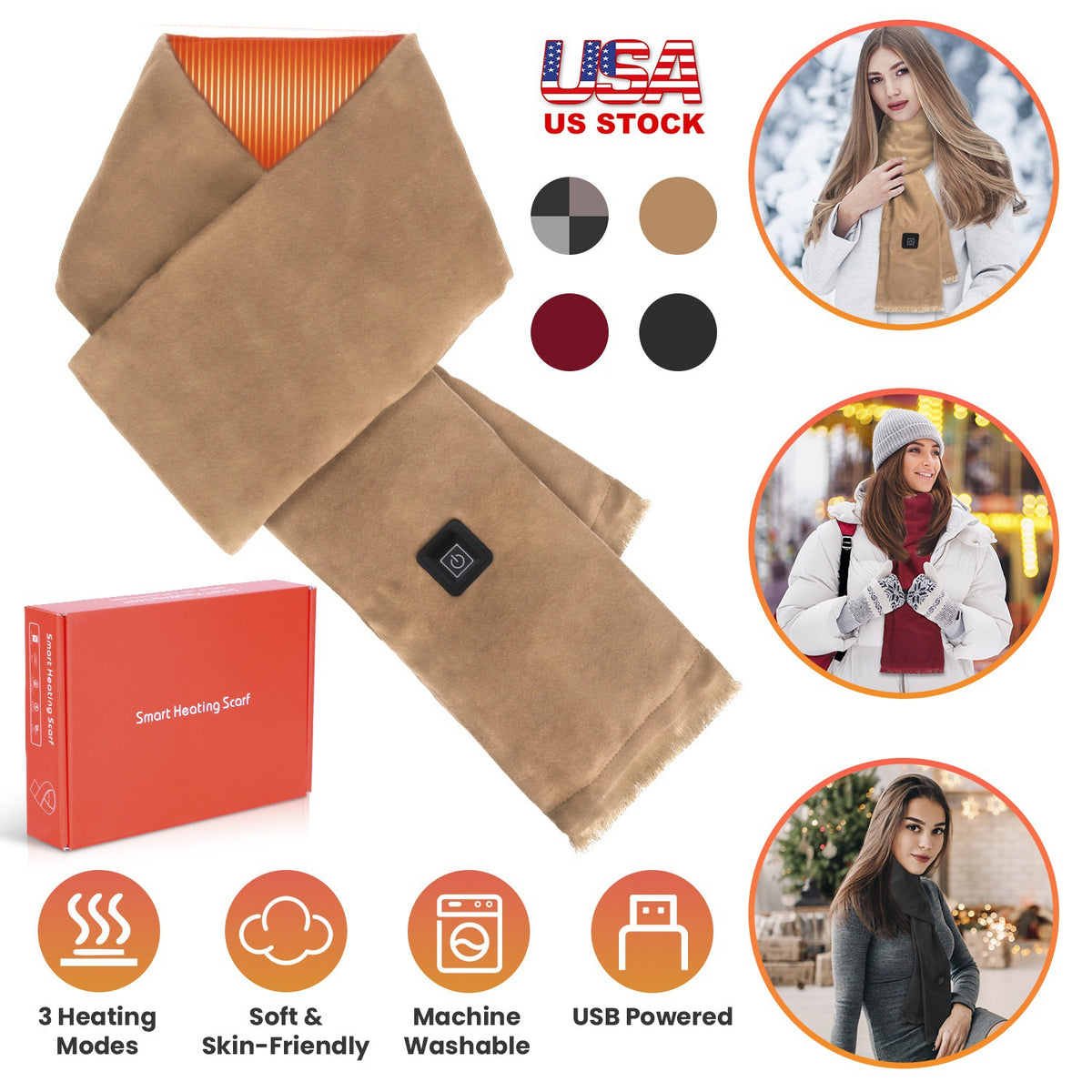 USB Heated Winter Scarf with 3 Temperature Settings