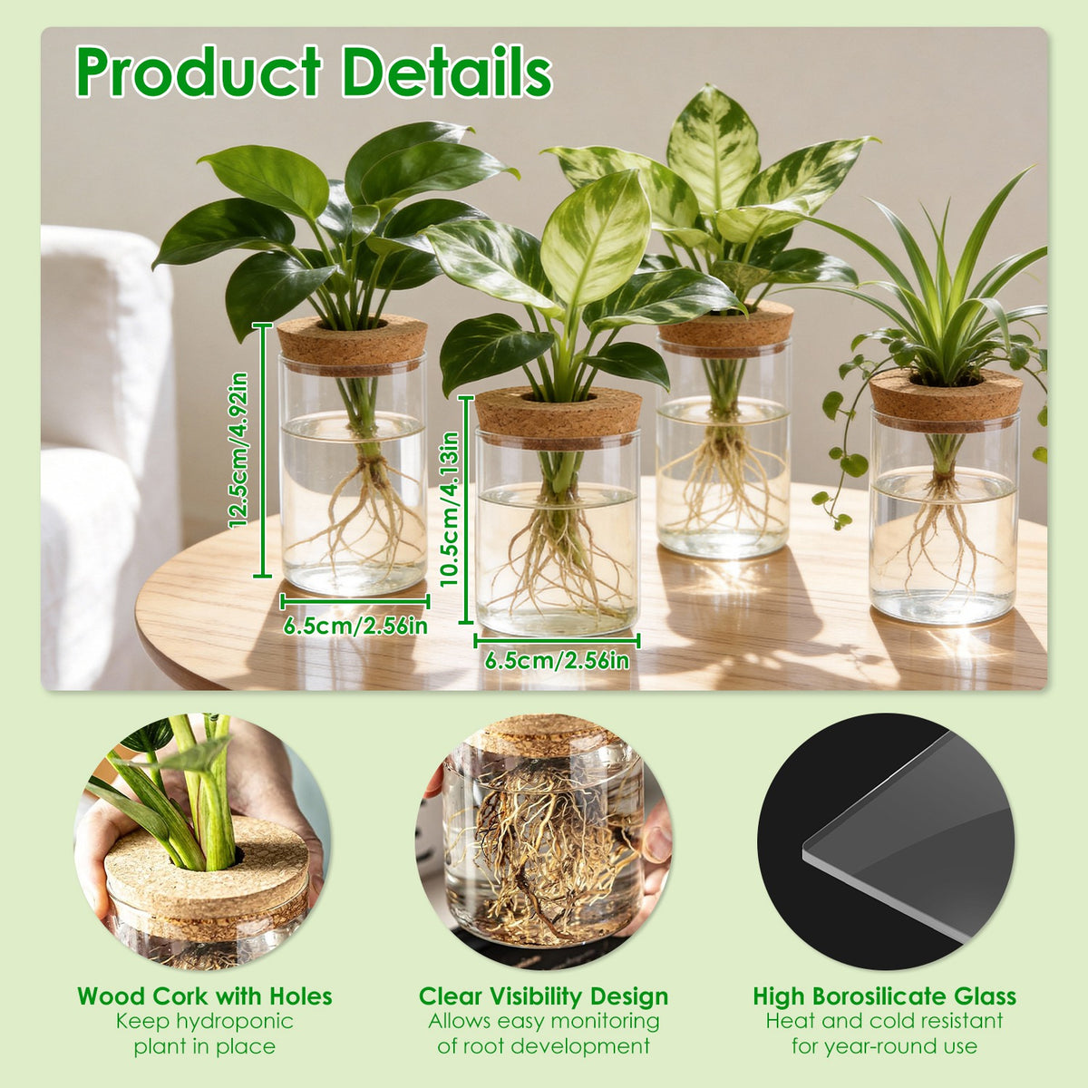 Glass Propagation Stations 4-Pack with Wood Cork Lids