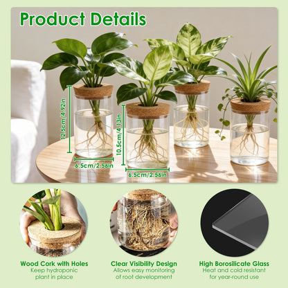 Glass Propagation Stations 4-Pack with Wood Cork Lids