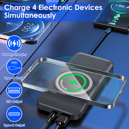 10000mAh Magnetic Wireless Power Bank with Built-In Cable