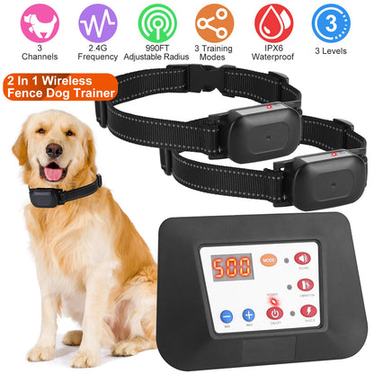 Wireless Dog Fence & Training Collar System 990FT Range