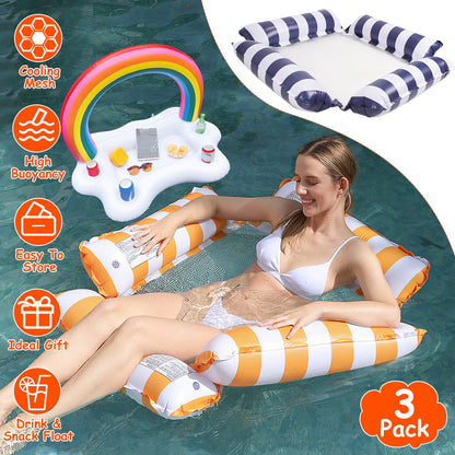 Inflatable Pool Float Set - 2 Hammocks & Drink Holder