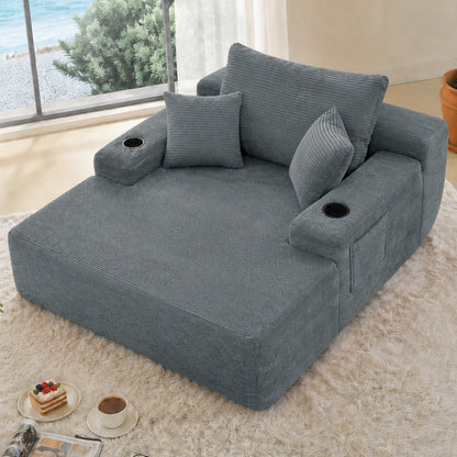 Convertible Chaise Lounge Sleeper Sofa with Cup Holders & Pillows