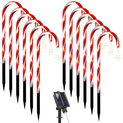 Solar Candy Cane Christmas Lights - 12 Canes, 72 LEDs, 8 Modes
