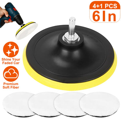 6" Buffing Polishing Pads Set with M14 Drill Adapter - 5 Piece