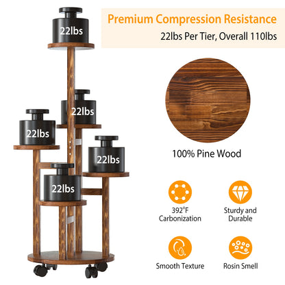 5 Tier Rolling Plant Stand with Wheels for Indoor Outdoor Use