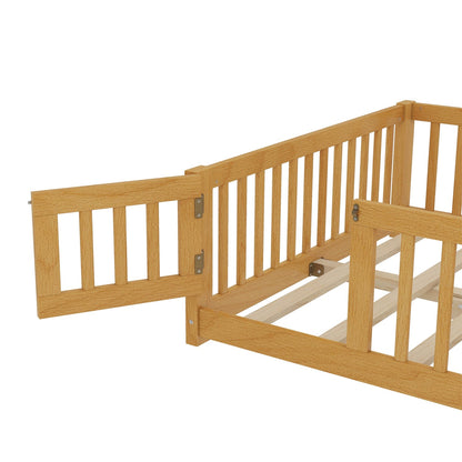 Montessori Floor Bed with Safety Guardrails - Pine Wood
