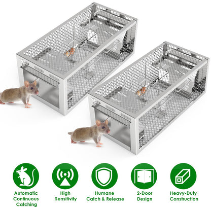 2-Pack Humane Rat Trap with Dual-Door Continuous Catch