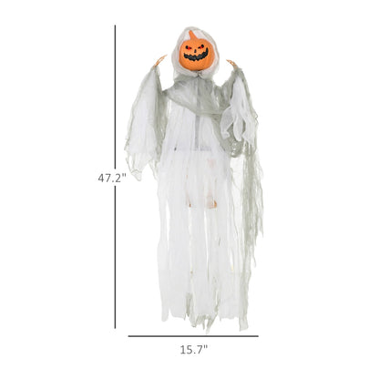 47-Inch Hanging Pumpkin Ghost with Sound Activation & Red Eyes
