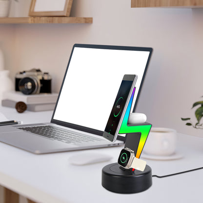 3-in-1 Magnetic Wireless Charging Station with RGB Lighting