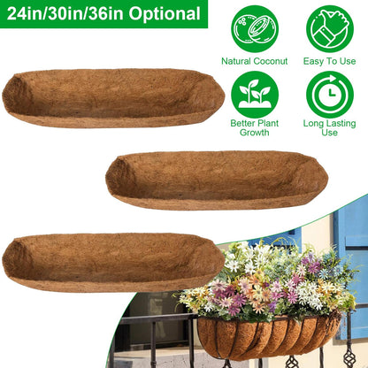 3Pcs 24in/30in/36in Trough Coco Liners For Planters Coconut Coir Planter for Window Box Hanging Trough Basket Half Moon Planter Liner Replacement For