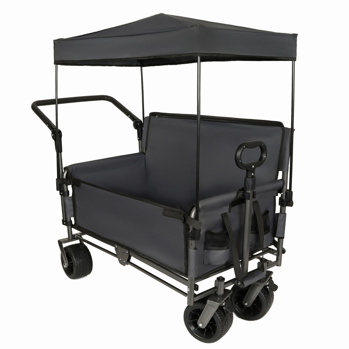3-in-1 Folding Wagon Cart with Bench Seat Removable Canopy and Storage Collapsible Utility Wagon with Brakes 500lbs Capa