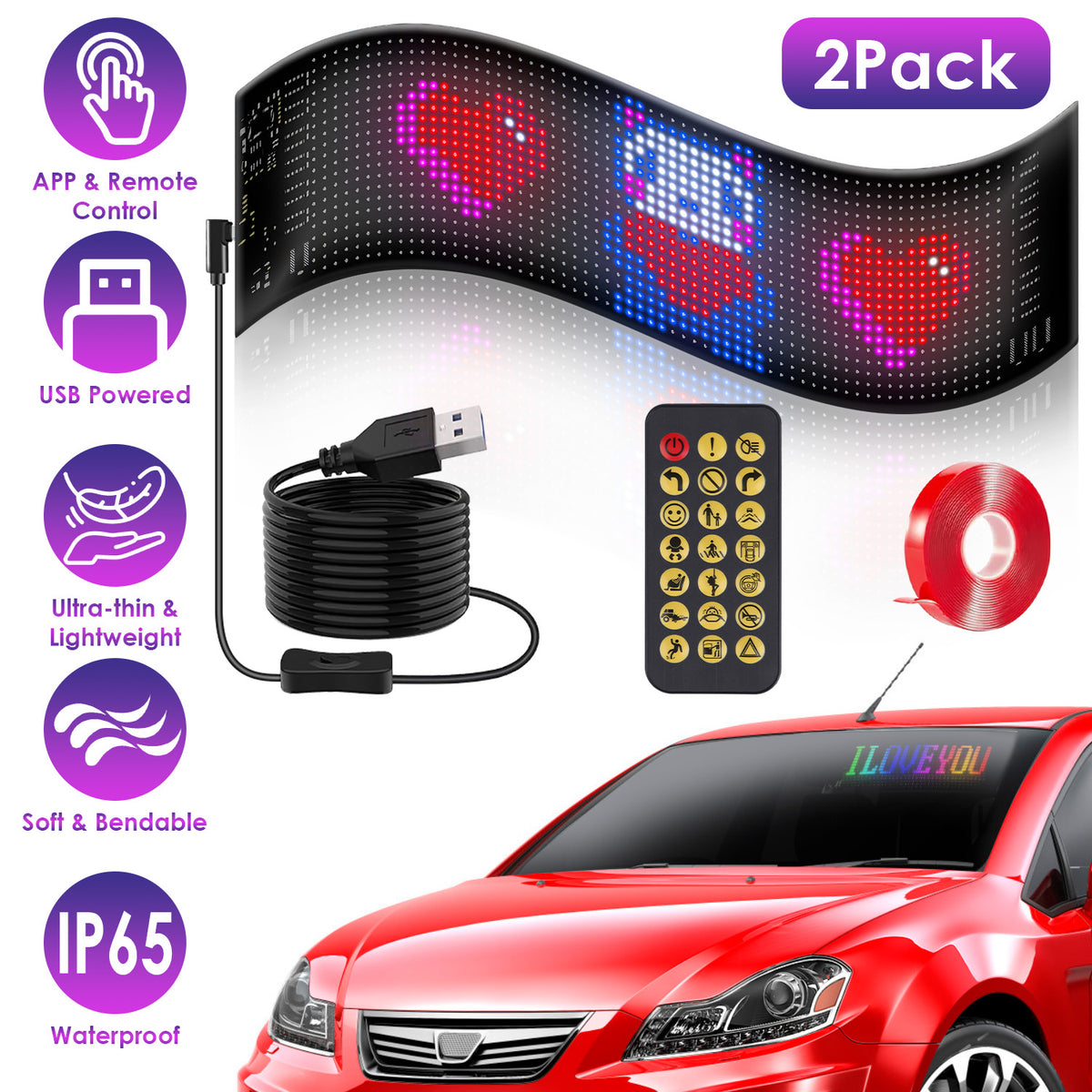 Programmable LED Car Sign with App Control 20x64 Matrix