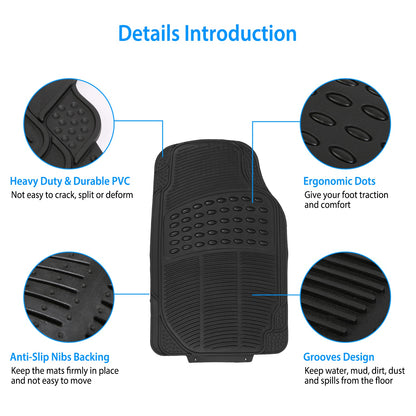 Car Floor Mats Set 3-Piece Heavy Duty PVC Rubber Trimmable