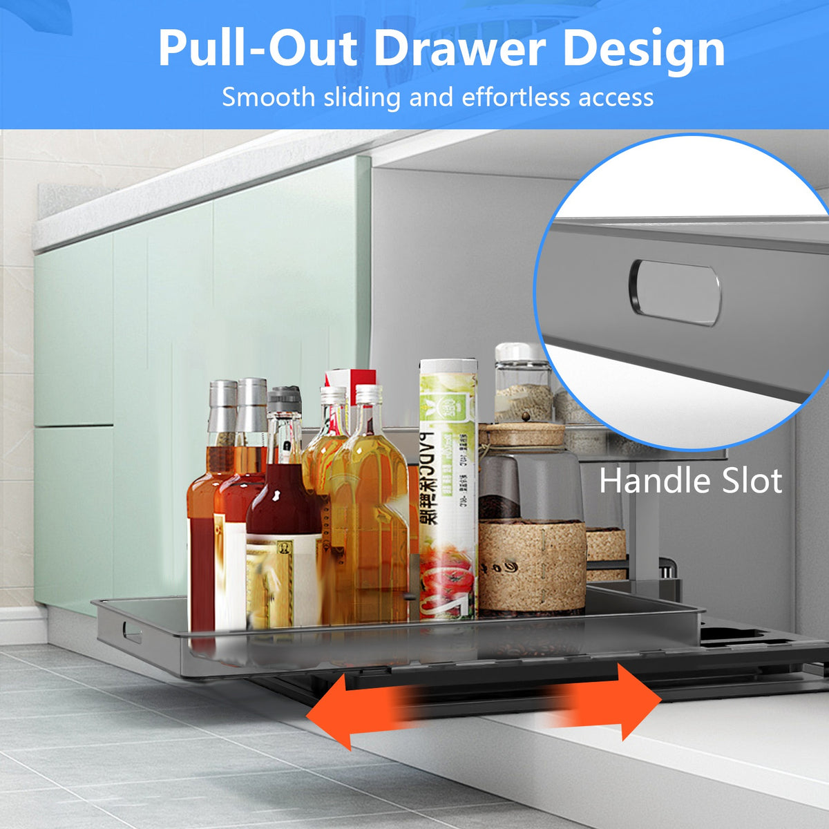 2-Tier Pull Out Under Sink Organizer with Sliding Drawer