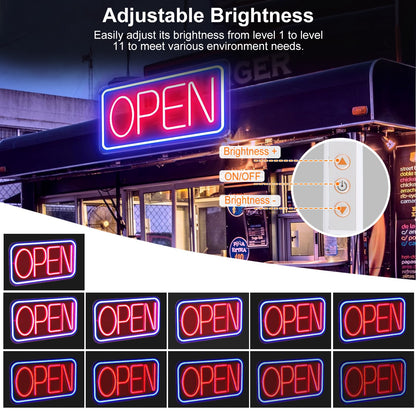 LED Open Sign 16.5x9.1in with 11 Brightness Levels