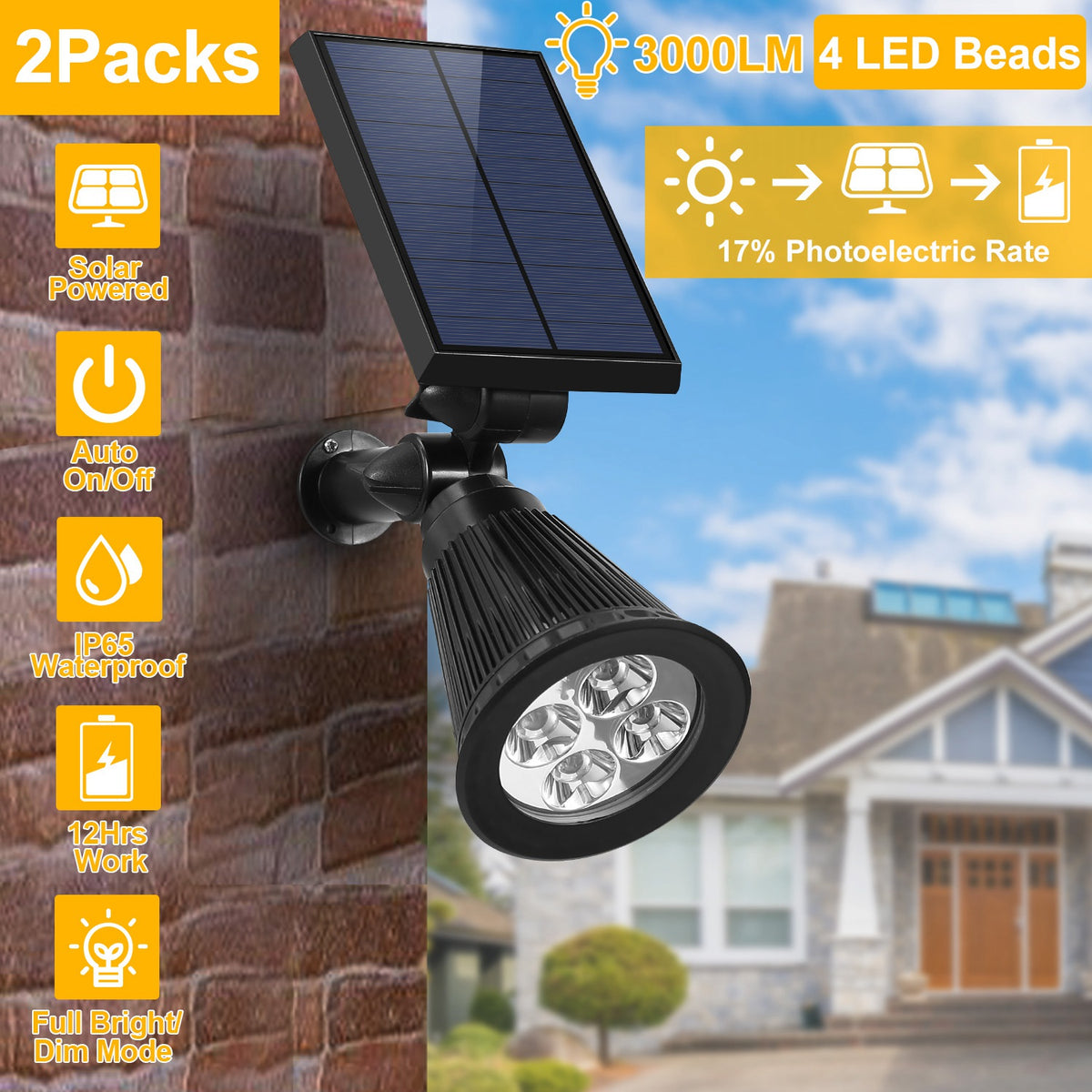 Solar Spotlight Outdoor 2-Pack with Dusk to Dawn Sensor