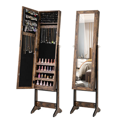 Standing Jewelry Cabinet with Mirror 56" Tall Storage Armoire
