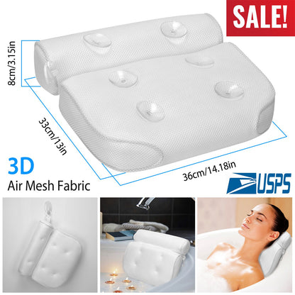 Bath Pillow with Suction Cups for Neck and Head Support