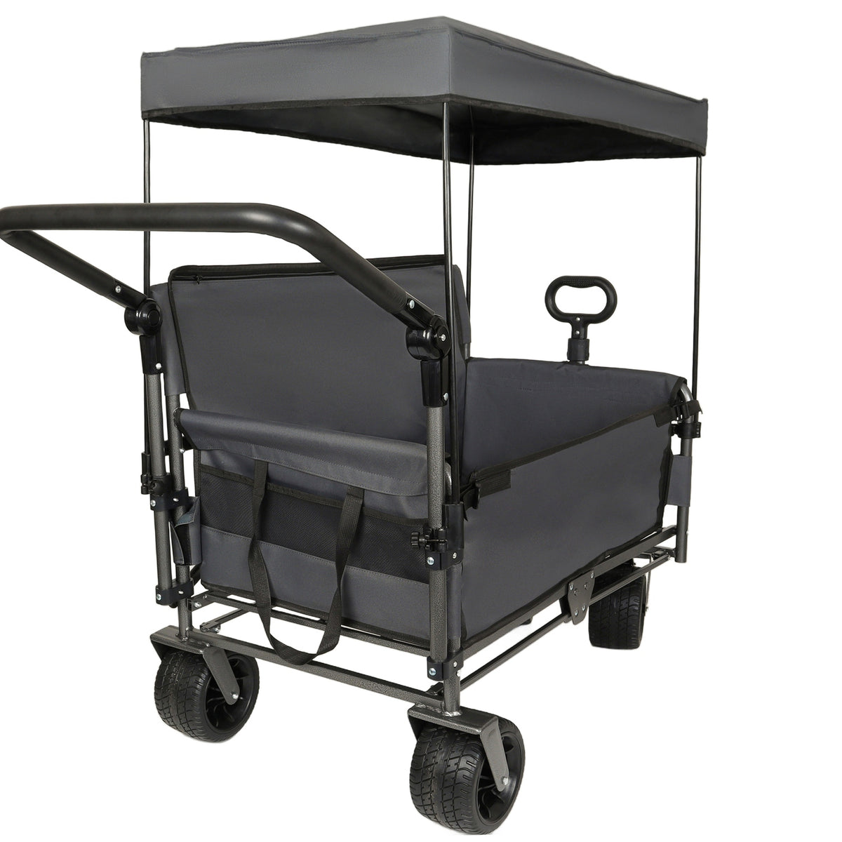 3-in-1 Folding Wagon Cart with Bench Seat Removable Canopy and Storage Collapsible Utility Wagon with Brakes 500lbs Capa