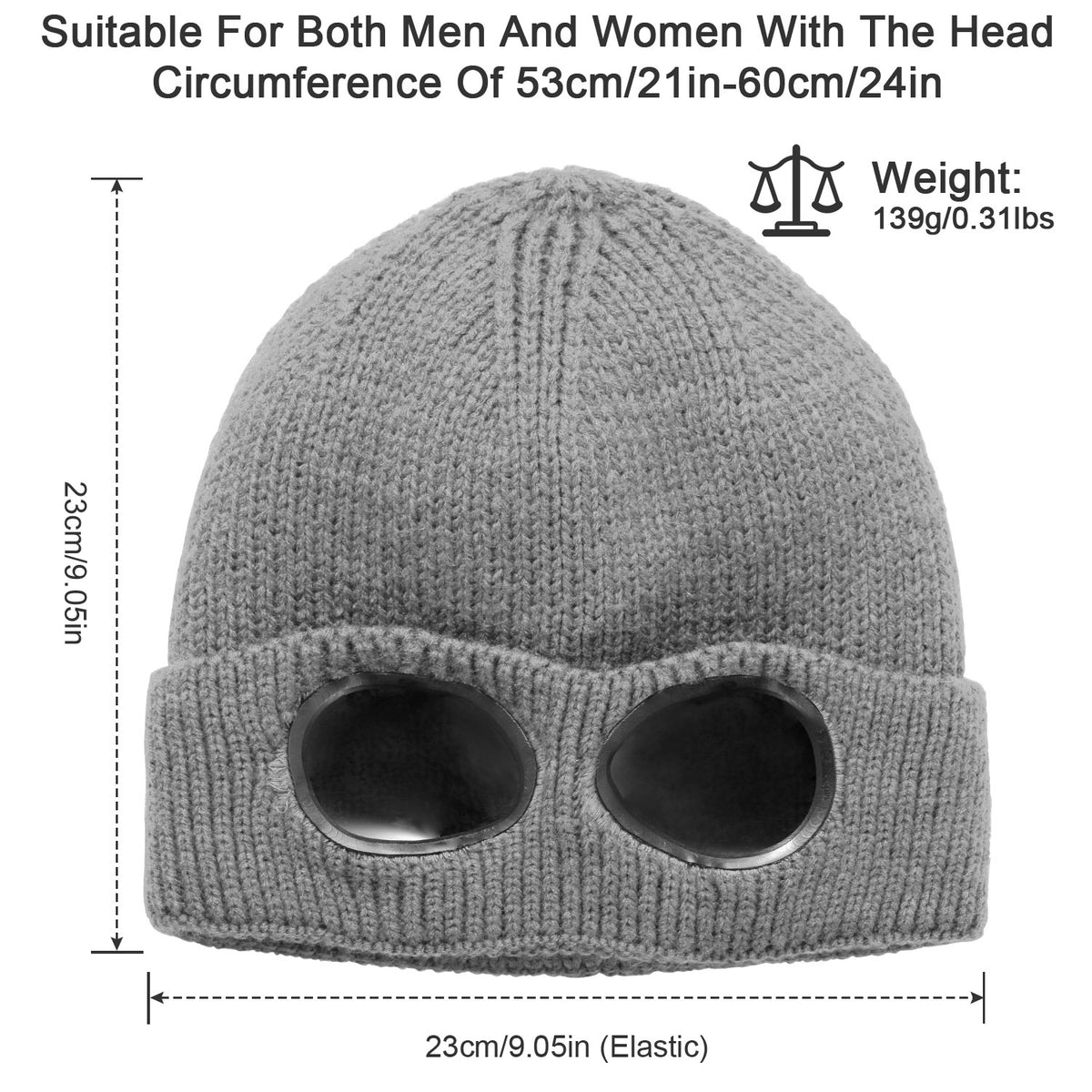 Knit Beanie Hat with Goggle - Warm Winter Skull Cap
