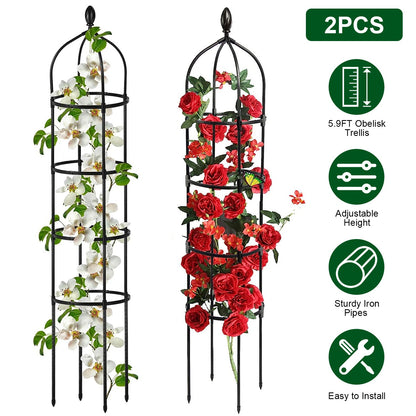 2 Packs Garden Obelisk Trellis 5.9FT Plants Tower for Climbing Plants Flower Vegetable Vine Support Rustproof Garden Plant Trellis Black