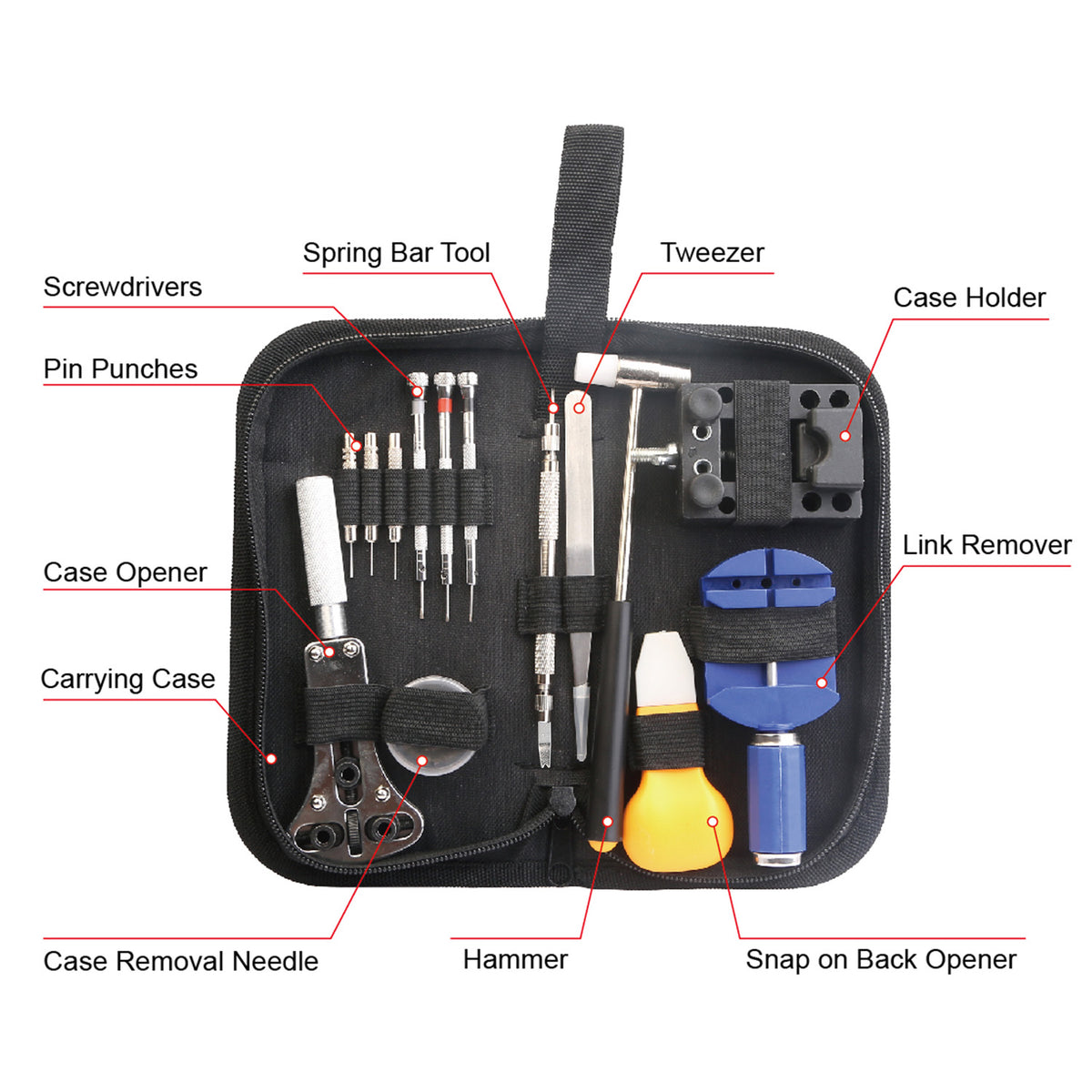 14 PCS Watch Repair Tool Kit Link Remover Watch Case Opener w/ Free Carrying Case
